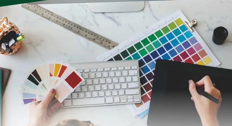 Materi desain dan pilihan warna dalam company profile AMB